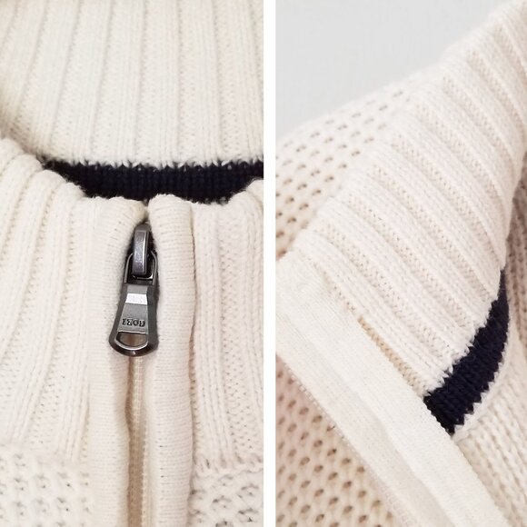 IZOD Men's XXL Sportswear Pullover Fair Isle Chunky Knit Heavy Quarter Zip Cream - Picture 7 of 15